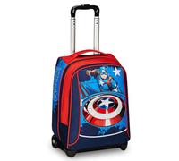 Seven Trolley Scuola Big - DISNEY - Captain America, Legendary Avengers Rosso e Blu - Zaino Doppio Scomparto, Tasca Porta Borraccia - Zaino Scuola - Zaino MARVEL Merchandising