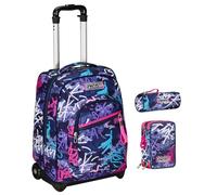 Seven Trolley Scuola Fisso, GraffitiMix, Viola, 2 in 1, Doppio Uso, Bambina Ragazza + Astuccio 3 Zip + Portpenne