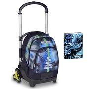 Seven Trolley Scuola Flex 3 Ruote, Blu, Carrello Sganciabile, 31 L, Tasca PC, Tasca Borraccia, Medie e Superiori, Ragazzo + Diario Scuola 12 Mesi