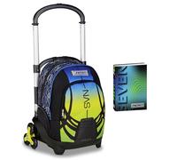 Seven Trolley Scuola Flex 3 Ruote Blu Giallo, Carrello Sganciabile, 31 L, Tasca PC, Tasca Borraccia, Medie e Superiori, Ragazzo + Diario Scuola 12 Mesi