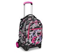 Seven Trolley Scuola Jack 2 Ruote, Nero Fucsia, Draft Heart, 3 in 1, Triplo Uso, Zaino Con Carrello Sganciabile, Tasca Porta Borraccia e Crossover System, Zaino Scuola Viaggio, Bambina Ragazza