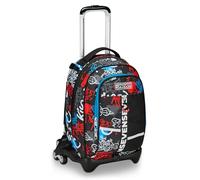 Seven Trolley Scuola Jack 2 Ruote, Nero Rosso, Half Street, 3 in 1, Triplo Uso, Zaino Con Carrello Sganciabile, Tasca Porta Borraccia e Crossover System, Zaino Scuola Viaggio, Bambino Ragazzo