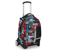 Seven Trolley Scuola Jack 2 Ruote, Nero Rosso, Half Street, 3 in 1, Triplo Uso, Zaino Con Carrello Sganciabile, Tasca Porta Borraccia e Crossover System, Zaino Scuola Viaggio, Bambino Ragazzo