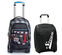 Trolley Scuola Jack 2WD SEVEN - SPACE CHECK, Nero, Zaino Scuola Sganciabile + Copritrolley Antipioggia Impermeabile