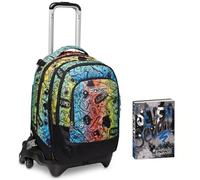 Seven Trolley Scuola JACK 3 RUOTE DETACH, FLUO STAMP, Multicolore, CrossOver System, Maxi ruote, Scuola e Viaggio + Seven Diario Scuola 12 Mesi, Blu, Ragazzo