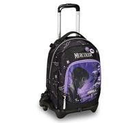 Seven Trolley Scuola Jack 3 Ruote, MERCOLEDÌ - BE THE STRANGE YOU WANT TO, Nero Viola - 3 in 1, Triplo Uso, Zaino Con Carrello Sganciabile, Tasca Porta Borraccia, Zaino Scuola Ragazza