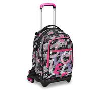 Seven Trolley Scuola Jack 3 Ruote, Nero Fucsia, Draft Heart, 3 in 1, Triplo Uso, Zaino Con Carrello Sganciabile, Tasca Porta Borraccia e Crossover System, Zaino Scuola Viaggio, Bambina Ragazza
