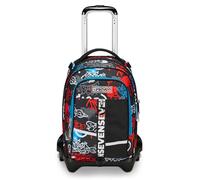 Seven Trolley Scuola Jack 3 Ruote, Nero Rosso, Half Street, 3 in 1, Triplo Uso, Zaino Con Carrello Sganciabile, Tasca Porta Borraccia e Crossover System, Zaino Scuola Viaggio, Bambino Ragazzo