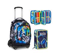 Seven Trolley Scuola Jack 8 Ruote BUZZY NOTE BOY, Multicolore, 34 L, 3 in 1, Elementare, Media, Bambino, Ragazzo + Astuccio 3 zip ELECTRICVIBE BOY, Blu, 45 pezzi, Completo di penne e colori