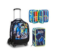 Seven Trolley Scuola Jack 8 Ruote Detach BUZZY NOTE BOY, Multicolor, 43 L, 4 in 1, Elementare, Media, Bambini, Ragazzi + Astuccio 3 zip ELECTRICVIBE BOY, Blu, 45 pezzi, Completo di penne e colori