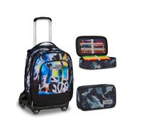 Seven Trolley Scuola Jack 8 Ruote Detach BUZZY NOTE BOY, Multicolor, 43 L, 4 in 1, Elementare, Media, Bambini, Ragazzi + Astuccio Quick Case FREETHINK, Grigio, 45 pezzi, Completo di matite e colori
