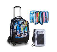 Seven Trolley Scuola Jack 8 Ruote Detach BUZZY NOTE BOY, Multicolor, 43 L, 4 in 1, Elementare, Media, Bambini, Ragazzi + Astuccio 3 zip SHADOWS OF COLOR, Nero, 45 pezzi, Set cancelleria incluso