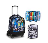 Seven Trolley Scuola Jack 8 Ruote Detach BUZZY NOTE BOY, Multicolor, 43 L, 4 in 1, Elementare, Media, Bambini, Ragazzi + Astuccio 3 zip PLUMPY LINE BOY, Nero, 45 pezzi, Completo di penne, Colori