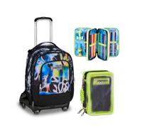 Seven Trolley Scuola Jack 8 Ruote Detach BUZZY NOTE BOY, Multicolor, 43 L, 4 in 1, Elementare, Media, Bambini, Ragazzi + Astuccio 3 zip SHADOWS OF COLOR, Nero, 45 pezzi, Set cancelleria incluso