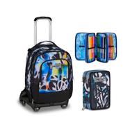 Seven Trolley Scuola Jack 8 Ruote Detach BUZZY NOTE BOY, Multicolor, 43 L, Elementare e media, Bambini, Ragazzi + Astuccio 3 Zip, Completo di Matite, Colori,Tyle, grigio/nero
