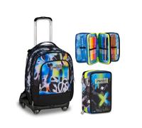 Seven Trolley Scuola Jack 8 Ruote Detach BUZZY NOTE BOY, Multicolor, 43 L, Elementare, Media, Bambini, Ragazzi + Astuccio 3 Zip, Completo di Matite, Pennarelli, Acid Green, verde/nero