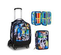 Seven Trolley Scuola Jack 8 Ruote Detach BUZZY NOTE BOY, Multicolor, 43 L, Elementare, Media, Bambini, Ragazzi + Astuccio 3 zip BUZZY NOTE BOY, Multicolor, 45 pezzi, Completo di penne, matite, Colori