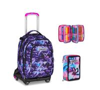 Seven Trolley Scuola Jack 8 Ruote Detach LOVEPASS, Viola, 43 L,Zainetto staccabile + Astuccio 3 Zip, Completo di Matite e colori, Elementari, Medie, Rodhamine Red, Bambine, Ragazze, rosa/nero