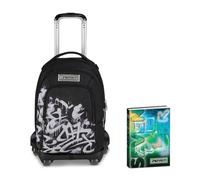 Seven Trolley Scuola Jack 8 Ruote Detach PLUMPY LINE BOY, Nero, Cross-over System, Scuola elementare e media, Bambini, Ragazzi + Diario Datato 12 Mesi, 13,6 x 18,3 cm, 352 Pagine