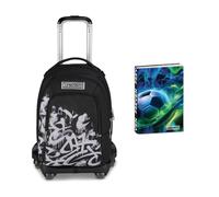 Seven Trolley Scuola Jack 8 Ruote Detach PLUMPY LINE BOY, Nero, Cross-over System, Scuola elementare e media, Bambini, Ragazzi + Diario Pocket Datato 12 Mesi, 11,5 x 15,9 cm, 352 Pagine