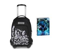 Seven Trolley Scuola Jack 8 Ruote Detach PLUMPY LINE BOY, Nero, Cross-over System, Scuola elementare e media, Bambini, Ragazzi + Diario Pocket Datato 12 Mesi, 11,5 x 15,9 cm, 352 Pagine