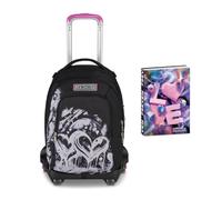 Seven Trolley Scuola Jack 8 Ruote Detach PLUMPY LINE GIRL, Nero, Cross-over System, Scuola elementare e media, Bambini, Ragazzi + Diario Pocket Datato 12 Mesi, 11,5 x 15,9 cm, 352 Pagine