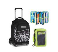 Seven Trolley Scuola Jack 8 Ruote PLUMPY LINE BOY, Nero, 34 L, 3 in 1, Elementare, Media, Bambini e ragazzi + Astuccio 3 zip SHADOWS OF COLOR, Nero, 45 pezzi, Set cancelleria incluso