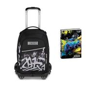 Seven Trolley Scuola Jack 8 Ruote PLUMPY LINE BOY, Nero, Cross-over System, Scuola elementare e media, Bambini e ragazzi + Diario Pocket Datato 12 Mesi, 11,5 x 15,9 cm, 352 Pagine