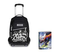 Seven Trolley Scuola Jack 8 Ruote PLUMPY LINE BOY, Nero, Cross-over System, Scuola elementare e media, Bambini e ragazzi + Diario Datato 12 Mesi, 13,6 x 18,3 cm, 352 Pagine