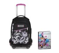 Seven Trolley Scuola Jack 8 Ruote PLUMPY LINE GIRL, Nero, Cross-over System,Scuola elementare e media, Bambina, Ragazza + Diario Datato 12 Mesi, 13,6 x 18,3 cm, 352 Pagine