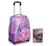 Seven Trolley Scuola, Trendy Heart Girl, Multicolore, 2 in 1, Spallacci Uso Zaino, Cross-Over System, Scuola e Viaggio + Seven Diario 12 Mesi, Viola, Ragazza