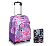 Seven Trolley Scuola, Trendy Heart Girl, Multicolore, 2 in 1, Spallacci Uso Zaino, Cross-Over System, Scuola e Viaggio + Seven Diario 12 Mesi, Nero, Ragazza