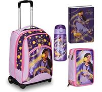Seven Wish Set Scuola, Trolley con Doppio Scomparto e Sistema Crossover, Astuccio 3 Scomparti, Diario 2024-2025, Borraccia, Viola e Rosa