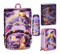 Seven Wish Set Scuola, Zaino Estensibile con Astuccio 3 Scomparti, Diario e Borraccia, Lilla e Rosa, Collezione Strong Heart Bright Spirit