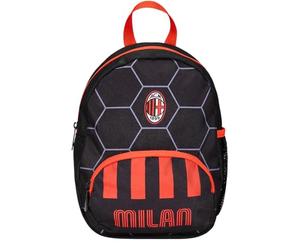 Seven Zaino Asilo Small, A.C. MILAN Calcio, Nero Rosso - Tasche Laterali Porta Borraccia, Tasca Frontale, Zainetto Asilo Bambino - Zaino Scuola Kid