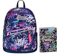 Seven Zaino New Fit, GraffitiMix, Viola, Ragazza + Diario 12 Mesi