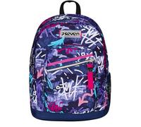 Zaino Doppio Scomparto Seven New Fit, GraffitiMix, Viola, Tasca Porta Borraccia, Maxi Capienza, Schienale Preformato, Zaino Scuola e Viaggio, Bambini e Ragazzi