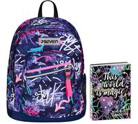 Seven Zaino New Fit, GraffitiMix, Viola, Ragazza + Diario 12 Mesi
