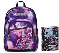 Seven Zaino Scuola Adavanced Detach, Viola, Bubble Street, Tasca Staccabile Uso Zainetto, Tasca Porta PC, Scuola + Seven Diario 12 Mesi, Nero, Ragazza