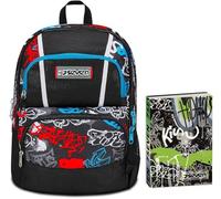 Seven Zaino Scuola Adavanced Pockets, Nero Rosso, Half Street, Doppio Scomparto Multi Tasche, Tasca Porta PC, Scuola + Seven Diario Scuola 12 Mesi, Nero, Ragazzo