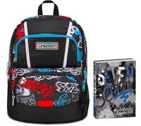 Seven Zaino Scuola Adavanced Pockets, Nero Rosso, Half Street, Doppio Scomparto Multi Tasche, Tasca Porta PC, Scuola + Seven Diario Scuola 12 Mesi, Blu, Ragazzo