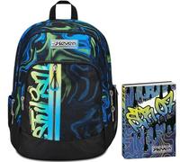 Seven Zaino Scuola Advanced, Nero Blu, Multi-Shade Boy, Cassa Speaker Wireless Su Spallaccio, Tasca Porta PC, Scuola + Seven Diario Scuola 12 Mesi, Blu, Ragazzo