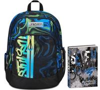 Seven Zaino Scuola Advanced, Nero Blu, Multi-Shade, Cassa Speaker Wireless Su Spallaccio, Tasca Porta PC, Scuola + Seven Diario Scuola Standard 12 Mesi, Blu, Ragazzo