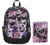 Seven Zaino Scuola Advanced, Nero Fucsia, Draft Heart, Doppio Scomparto, Tasca Porta PC, Scuole Medie e Superiori + Seven Diario 12 Mesi, Viola, Ragazza