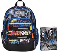 Seven Zaino Scuola Advanced, Nero Giallo, Mark On Boy, Doppio Scomparto, Tasca Porta PC, Scuole Medie e Superiori + Seven Diario Scuola 12 Mesi, Blu, Ragazzo