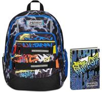 Seven Zaino Scuola Advanced, Nero Giallo, Mark On Boy, Doppio Scomparto, Tasca Porta PC, Scuole Medie e Superiori + Seven Diario Scuola Standard 12 Mesi, Blu