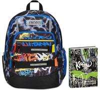 Seven Zaino Scuola Advanced, Nero Giallo, Mark On Boy, Doppio Scomparto, Tasca Porta PC, Scuole Medie e Superiori + Seven Diario Scuola Standard 12 Mesi, Nero, Ragazzo