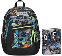 Seven Zaino Scuola Advanced, Nero Grigio, Feeling Me, Doppio Scomparto, Tasca Porta PC, Medie e Superiori + Seven Diario Scuola Standard 12 Mesi, Blu, Ragazzo