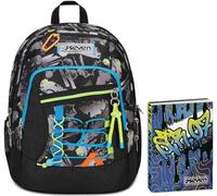 Seven Zaino Scuola Advanced, Nero Grigio, Feeling Me, Doppio Scomparto, Tasca Porta PC, Scuola + Seven Diario Scuola Standard 12 Mesi, Blu, Ragazzo