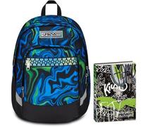 Seven Zaino Scuola Advanced Plus, Blu, Uneven Lines, Doppio Scomparto Con Cinghia, Tasca Frontale, Scuola + Seven Diario Scuola Standard 12 Mesi, Nero, Ragazzo